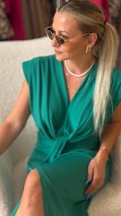 Dámske zelené šaty Imperial Dea s riaseným strihom, výstrihom do V a elegantnou splývavou líniou