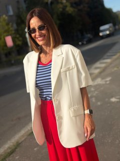Dámske biele sako Imperial Franke s predĺženým strihom a krátkym rukávom