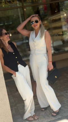 Smotanové pruhované nohavice Imperial so širokým elegantným strihom