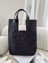 Čierna pletená shopper kabelka z kože s veľkým priestranným formátom