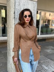 camel dámska košeľa z lyocellu s tvarovaným strihom a dlhým rukávom