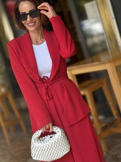 Imperial červené sako Inez Roso s opaskom v páse a elegantnou šálovou fazónou