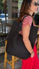Čierna pletená shopper kabelka z kože s veľkým priestranným formátom