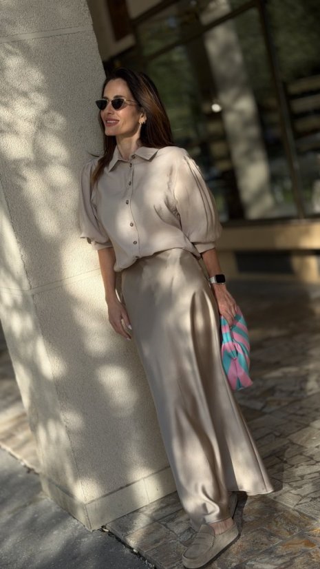 TAUPE  saténová maxi sukňa Imperial, elegantný ženský štýl v talianskom prevedení.