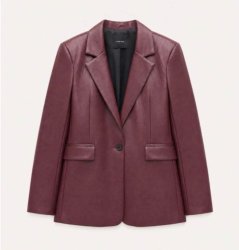 Dámske burgundy sako Valentina s koženým efektom, klopami a zapínaním na jeden gombík