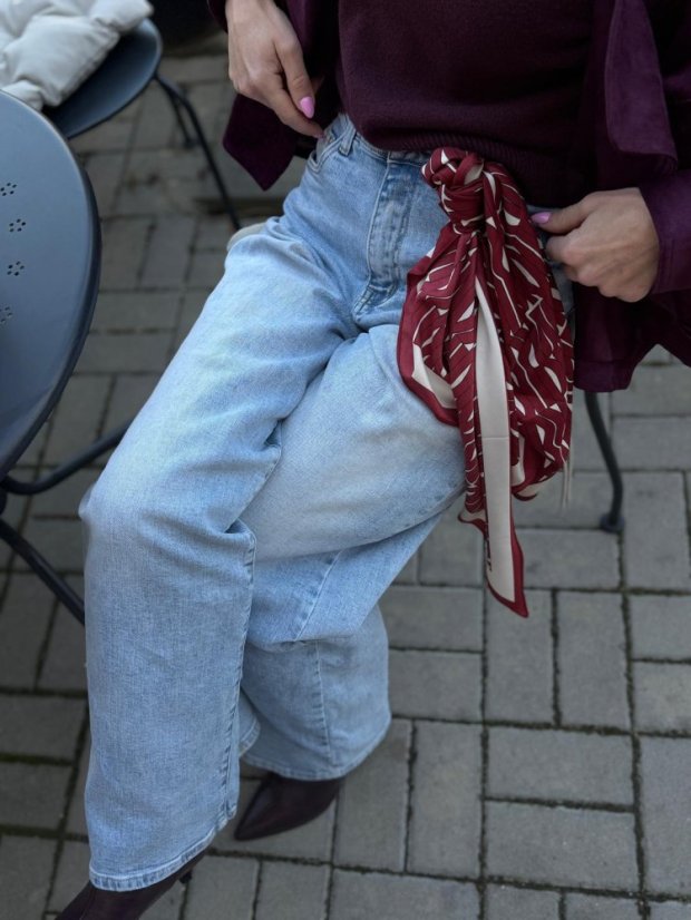 bledomodré dámske rifle wide leg s vysokým pásom a širokým strihom
