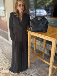 Čierne elegantné dámske nohavice Imperial s vysokým pásom a širokým strihom