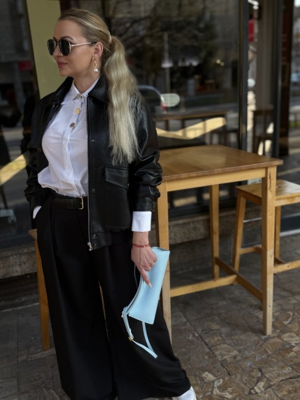 Bunda koženka čierna - Farba: Čierna, Veľkosť: M/L