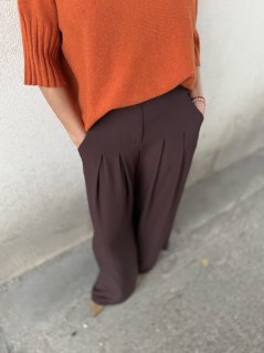 Tmavohnedé dámske nohavice imperial s vysokým pásom a širokým elegantným strihom