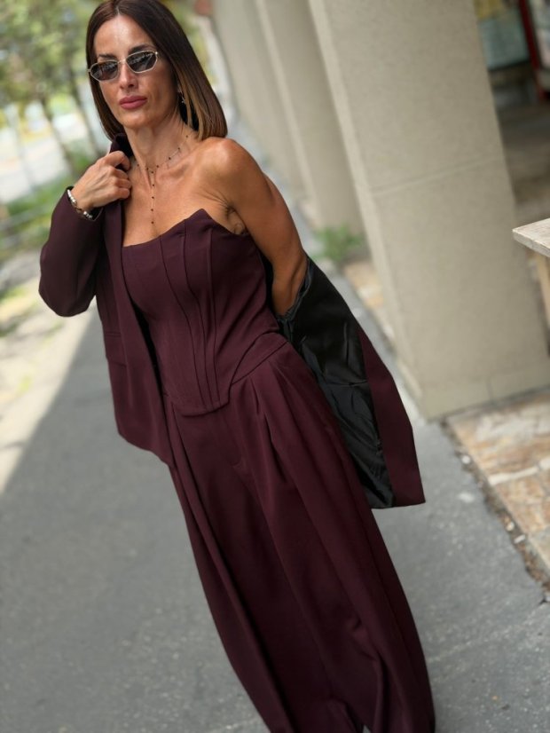 Dámsky burgundy top Milano s korzetovým strihom bez ramienok a tvarovanou prednou časťou