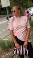 Dámske bledoružové predĺžené tričko Spato s krátkym rukávom a jemným riasením v páse z bavlnenej zmesi