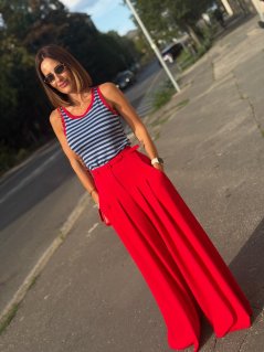 Dámske modré pruhované tričko Riviera bez rukávov s červeným lemovaním Dámske modré pruhované tričko Riviera bez rukávov s červeným lemovaním