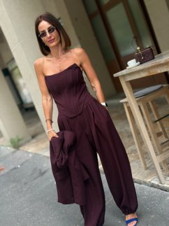Dámsky burgundy top Milano s korzetovým strihom bez ramienok a tvarovanou prednou časťou