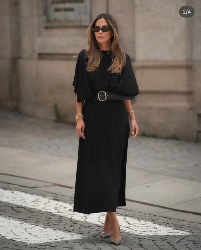 Imperial čierne šaty s opaskom Eleganza