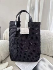 Čierna pletená shopper kabelka z kože s veľkým priestranným formátom