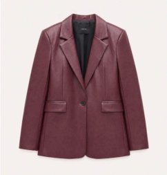 Dámske burgundy sako Valentina s koženým efektom, klopami a zapínaním na jeden gombík Dámske burgundy sako Valentina s koženým efektom, klopami a zapínaním na jeden gombík